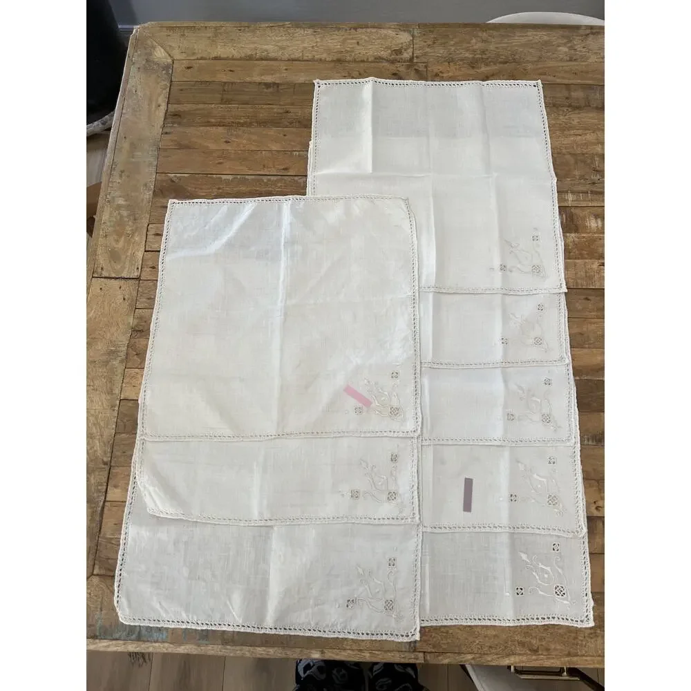 Off White Floral Embroidered Cottagecore Linen Napkins 16